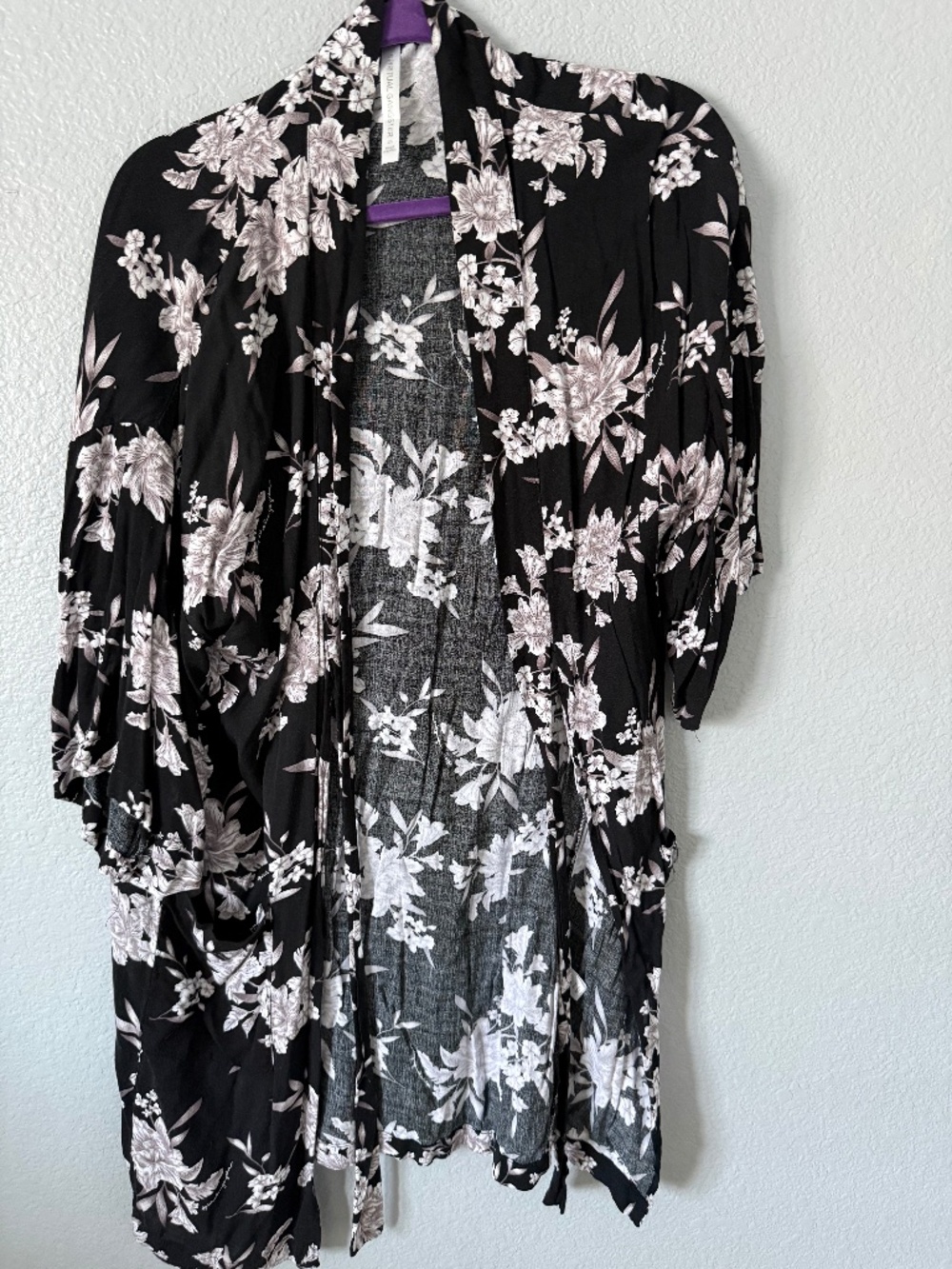 Black and Pink Open Front Tie Cover Up